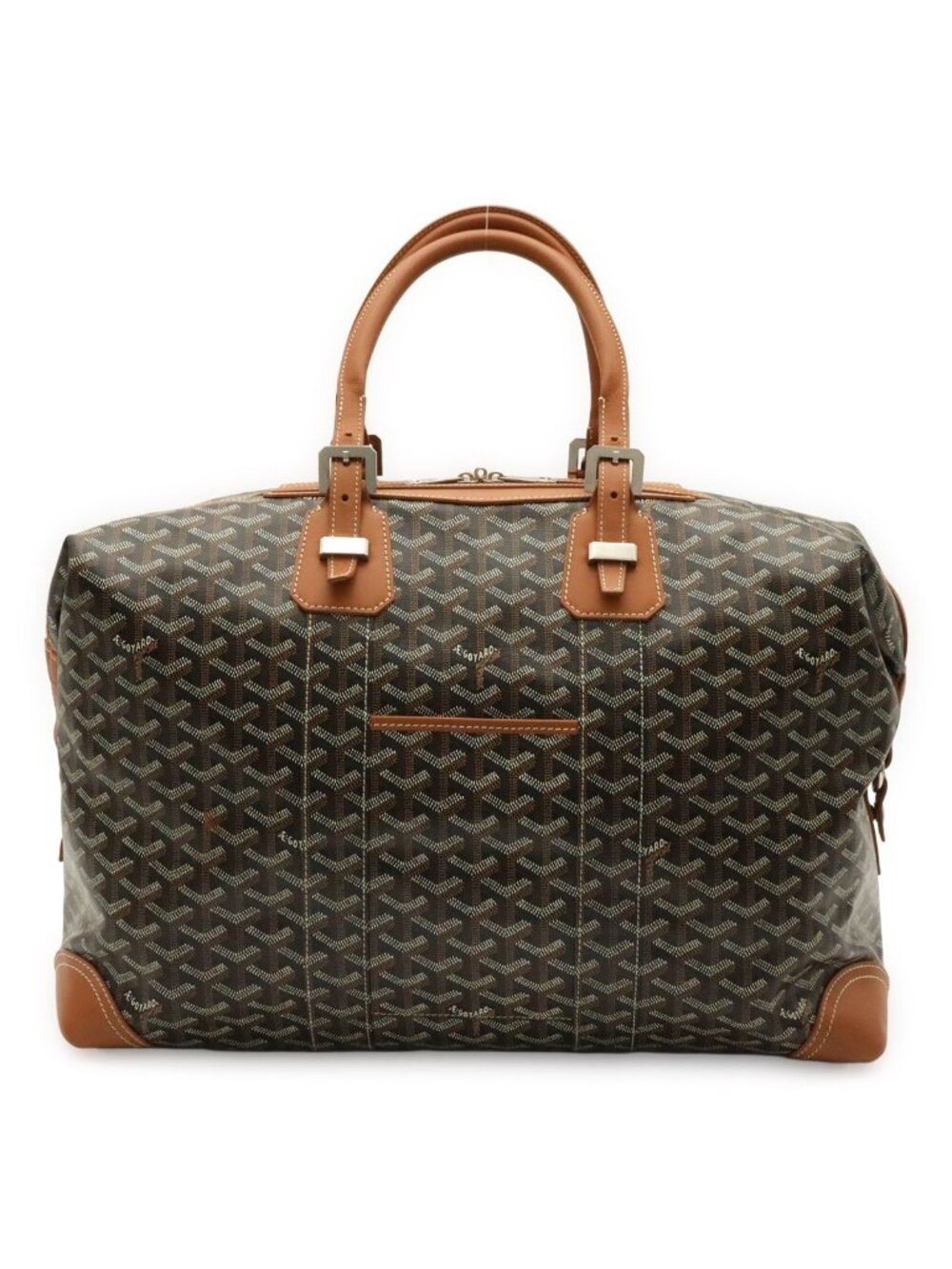 Goyard Boston Bag Herringbone Pattern Black Brown Silver